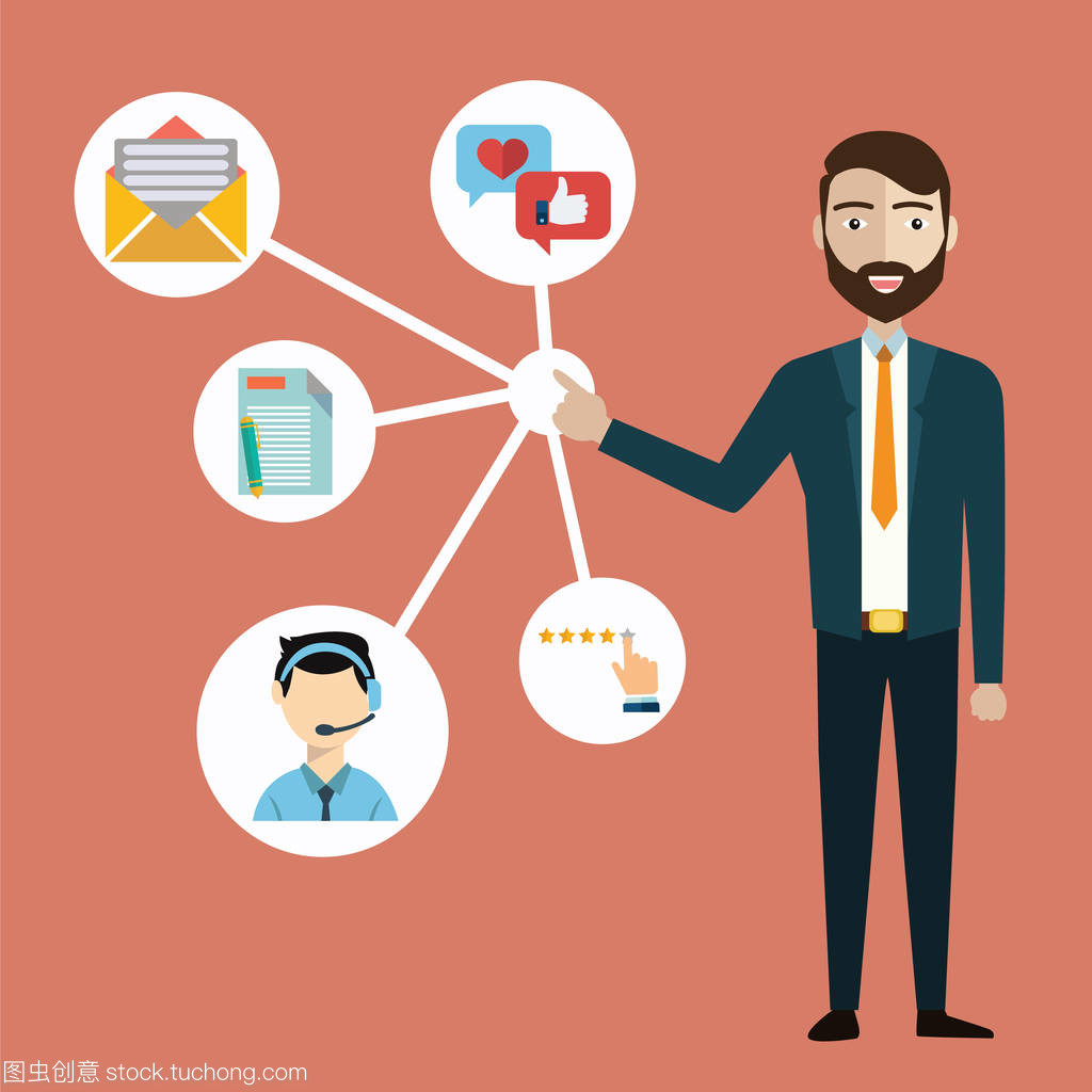 客户关系管理。系统管理与当前和未来的客户-矢量图的交互